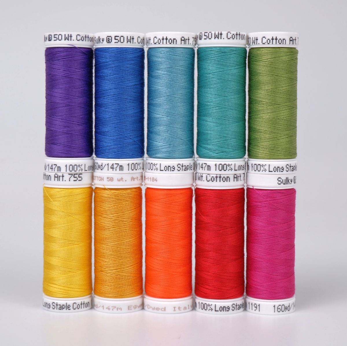 SULKY COTTON 50 - COLOUR WHEEL (10x
147m Snap Spulen) SULKY COTTON 50 - COLOUR WHEEL (10x
147m Snap Spulen)